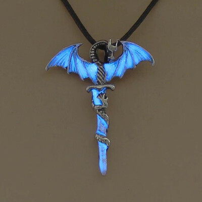 

Vintage Glow In The Dark Cross Dragon Pendant Necklace Luminous Halloween Jewelry