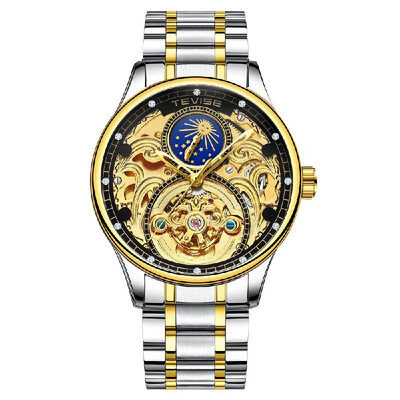 

TEVISE T820A Business Men Automatic Mechanical Watch Moon Phase Time Display Fashion Casual Stainless Steel Strap 3ATM Waterproof