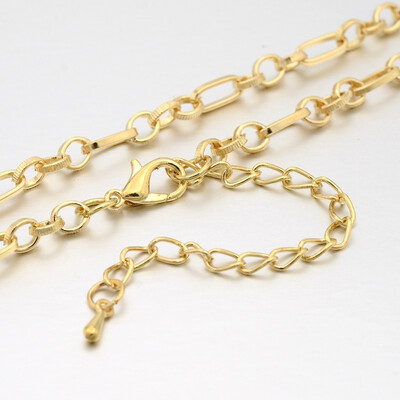

Iron Figaro Chain Necklace Makings with Alloy Lobster Claw Clasps&Iron End Chains Light Gold Color 299"