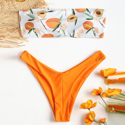 

Roseonmyhand Women Bikini Set Swimwear Push-Up Padded Print Off Shoulder Swimsuit Beachwear