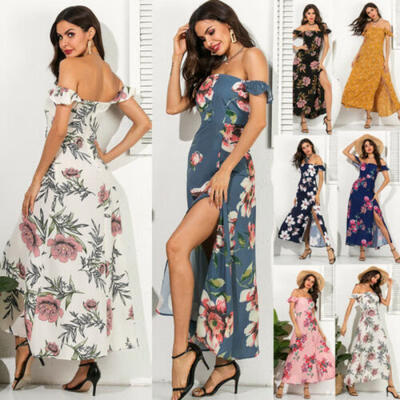 

Summer Women Floral Off Shoulder Long Maxi Dress Party Evening Cocktail Sundress
