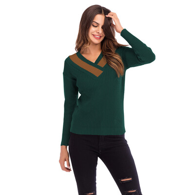 

Gobestart Women Colorblock V Neck Long Sleeve Knitted Sweater Jumper Pullover Top Blouse