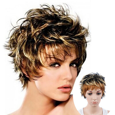 

〖Follure〗Fashion Women Mix Colors Short Curly Synthetic Wigs Full Natural Wig Wavy Wig