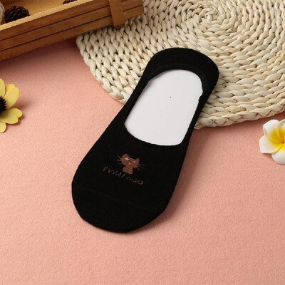 

New Fashion Women Cotton Socks Cute Cat Cartoon Pattern Loafer Boat Invisible Liner Low Cut Non-Slip Casual Socks