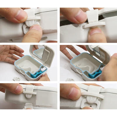 

Denture False Teeth Storage Box Case With Mirror&Clean Brush Dental Applianc