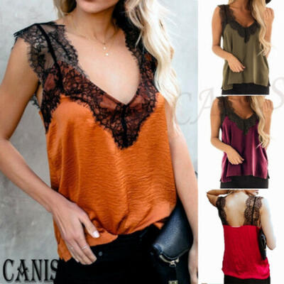 

Women Sexy Lace Sleeveless Casual Slim Shirt Tank Top Blouse T-Shirt Vest Tee