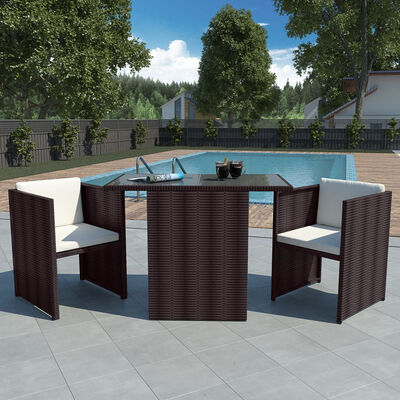 

3 Piece Bistro Set with Cushions Poly Rattan Brown