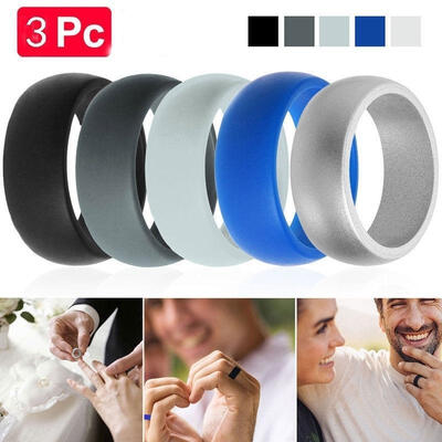 

Men Women 3PCS Flexible Workout Rubber Silicone Rings Wedding Lovers Band Ring