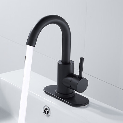 

Gobestart Single-Handle Swivel Spout Bathroom Sink Faucet With Supply Hose Black