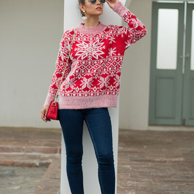 

Tailored Women Christmas Sweater Long Sleeve O-Neck Christmas Tree knitting Sweater Tops