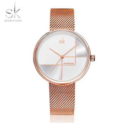

Shengke Luxury Women Watch Stainless Steel Mesh Strap Japan Quartz Movement Waterproof Full Rose Gold Ladies Watch Dropshipping