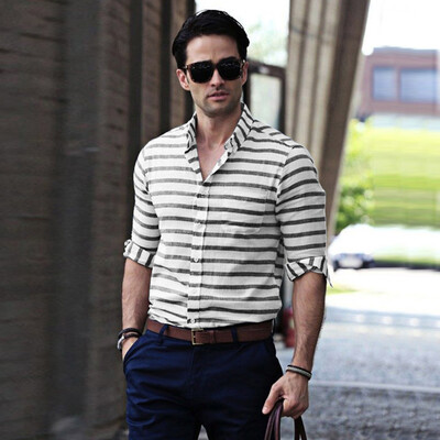 

Tailored Men Fashio Vertical Striped Slim Fit Long Sleeve Casual Button Down Dress Shirts