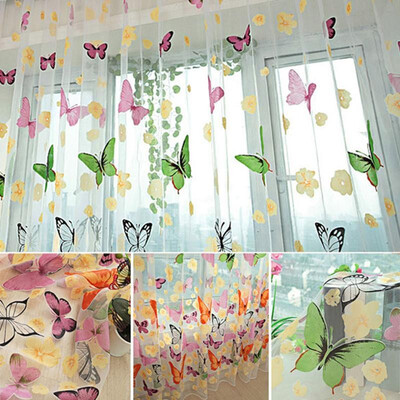 

Colorful Butterlfly Offset Printing Burnt-out Curtain Sheer Organdy Panel