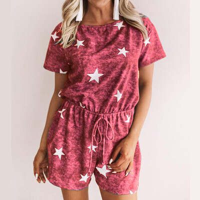 

Starmoon Women Fashion Casual Stars Print Short Sleeve Ladies O-Neck Short Jumpsuits