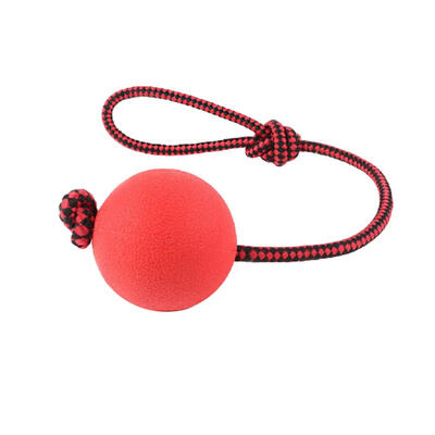 

Solid Rubber Ball Dog Bite Chew Play Toys Pet Balls Tug Toy wRope Handle