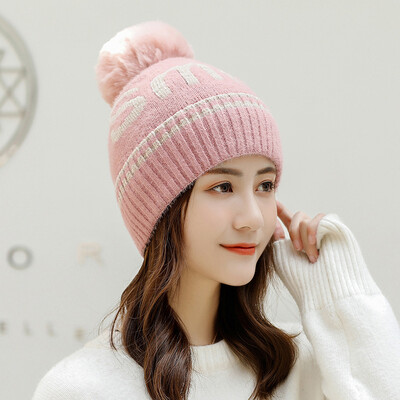 

Korean version of wool ball adult wool cap winter Joker thick warm knit cap letter head cap factory outlet