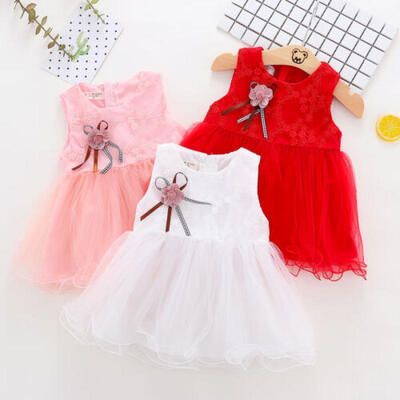 

Kids Baby Flower Girls Party Flower Dress Wedding Bridesmaid Dresses Princess UK
