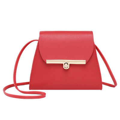 

Lady Solid Color Trapezoidal Shape Turn Lock Faux Leather Crossbody Shoulder Bag