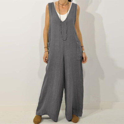 

Tailored Fashion Women Casual Solid V-Neck Sleeveless Cotton Jumpsuit Pants