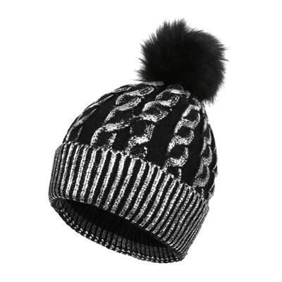 

Fashion Women Twist Print Winter Warm Hat Pompom Casual Knitted Beanie Cap