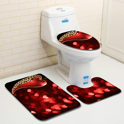 

〖Follure〗3PCS Valentines Day Pattern Non Slip Toilet Seat Cover Rug Bathroom Set Decor