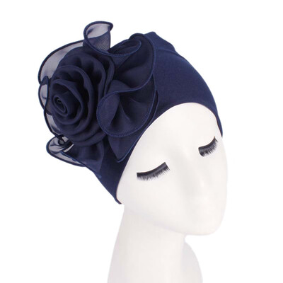 

Women Stretchy Beanies With Big Flower Hair Loss Cap Muslim Cancer Chemo Hat Hijab Cap Party Wedding Turban