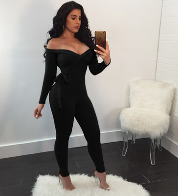 

Starmoon Fashion Women Solid V-Neck Long Sleeve Sexy Cold Shouder Camisole Jumpsuit