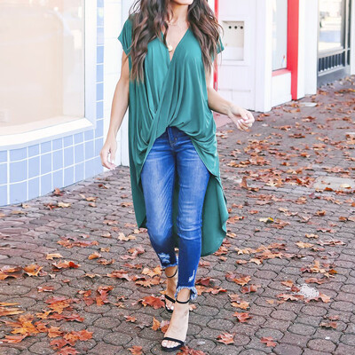 

Nomeni Fashion Womens Pure Color Short Sleeve Chiffon Asymmetric Long Shirt Blouse Tops