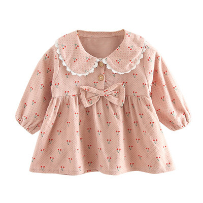 

Baby Girls Autumn CasualLong Sleeve Cherry Print Dress Kids Toddler Pageant Sundress For 6-36Months