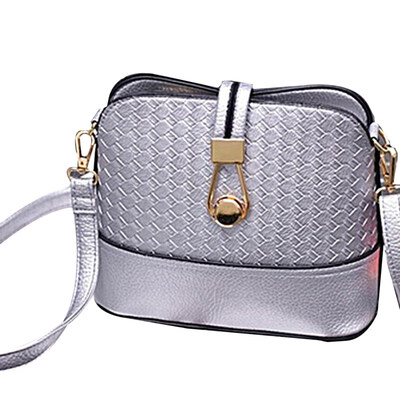 

Women Fashion Solid Color Woven Faux Leather Crossbody Shoulder Mini Shell Bag