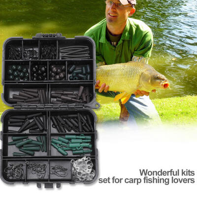 

Greensen Carp Fishing Tackle Kit Box Swivels Hooks Sleeves Soft Beads Tubes Clips Set Accessory