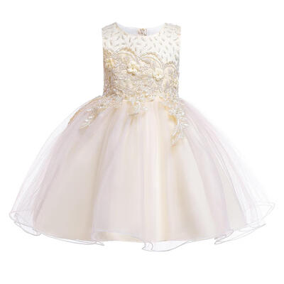 

Girls Flower Decor Dress Sleeveless O-neck Children Princess Swing Dresses