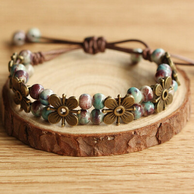 

2019 National Retro High Temperature Ceramic Glaze Alloy Four Leaf Clover Handmade Trinkets Fashion Bracelets Women
