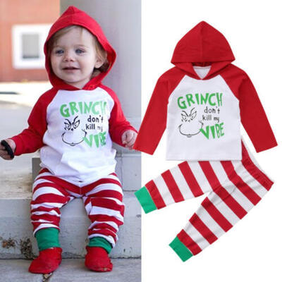 

US Newborn Baby Girl Boy Christmas Hooded Tops Pants 2Pcs Outfits Clothes 0-24M