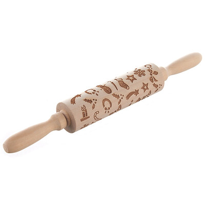 

Christmas Wooden Embossed Dough Rolling Pin Laser Engraved Pastry Christmas Cake Cookies Baking Tool