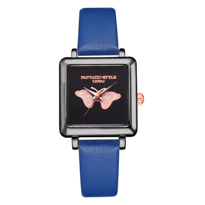 

Fashion Watches Women Square Butterfly Pattern Dial Ladies Clock Leather Strap Quartz Wristwatch Simple Casual Reloj Mujer