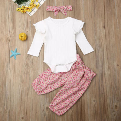 

2019 Infant Baby Girl Kids Clothes Knitted Long Sleeve Tops Romper Pants Clothes