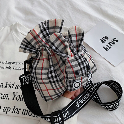

Canvas bag woman slanted bag 100 fall new 2019 popular plaid single shoulder bag woman bucket bag