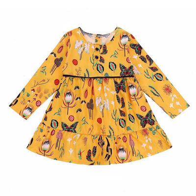 

Sweet Floral Print A-line Dresses Children Girls Boho Long Sleeve Clothing