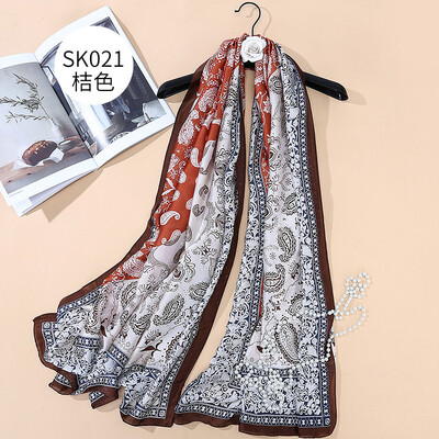 

Spring&summer new national wind totem blue&white porcelain silk print scarves sunscreen beach towel wholesale SK021