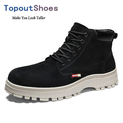 

TopoutShoes Elevator Men Martin Boots Lace Up Height Increasing Ankle Boot Add Taller 28inch 7cm
