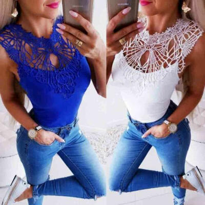 

Plus Size Women Sleeveless Tops Ladies Casual Lace Vest Blouse T-Shirt Cami Top