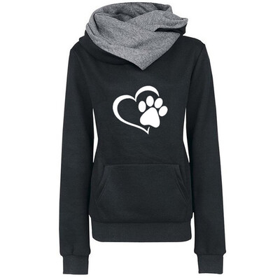 

New Arrival Women Heart And Footprint Printed Hoodie Slim Long Sleeve Solid Color Hooded Sweatshirts For Ladies
