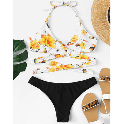 

Roseonmyhand Sexy Women Bikini Set Sunflower Print Padded Swimwear Bathing Swimsuit Beachwear