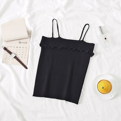 

Women Versatile Sweet Knit Off Shoulder Slim Solid Color Sexy Strap Camisole