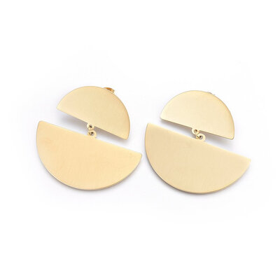 

304 Stainless Steel Stud Earrings Half Round Golden 51mm 29x51x1mm Pin 08mm