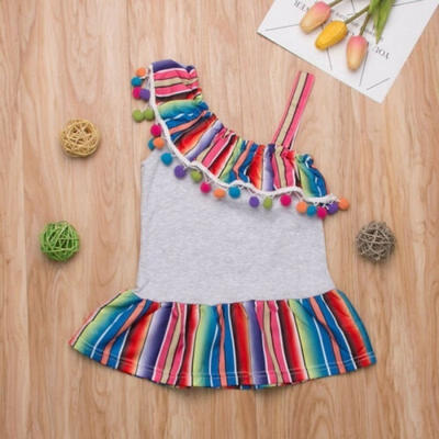 

Toddler Infant Baby Girl Off Shoulder Summer Romper Dresses Rainbow Sunsuit