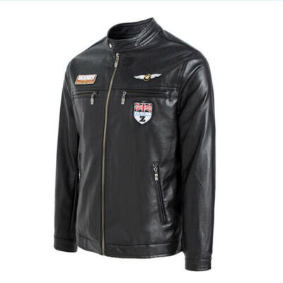 

Mens Fashion Motorcycle Leather Jacket Black Slim Fit Stand Collar Biker Coat
