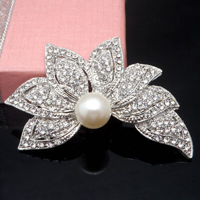 

Hot Sale Magic Crystal Jewelry Women Brooch Silver Pearl Leaf For Products Flower