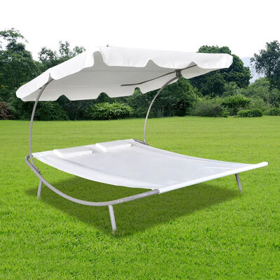 

Outdoor Lounge Bed with Canopy & Pillows Cream White